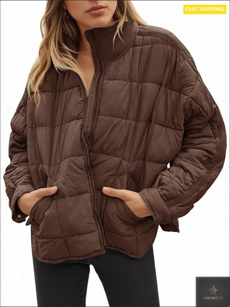 Oversized Lightweight Down Puffer Jacket Zip Long Sleeve Warm Winter Coat